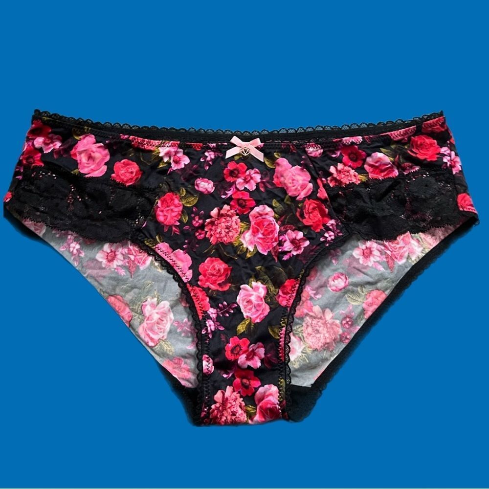 Victorias Secret Body Supersoft Satiny Lace waist Hiphugger panty black multi S